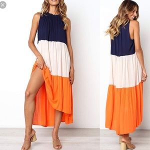 Lulunina Color block High Low Loose Casual Dress